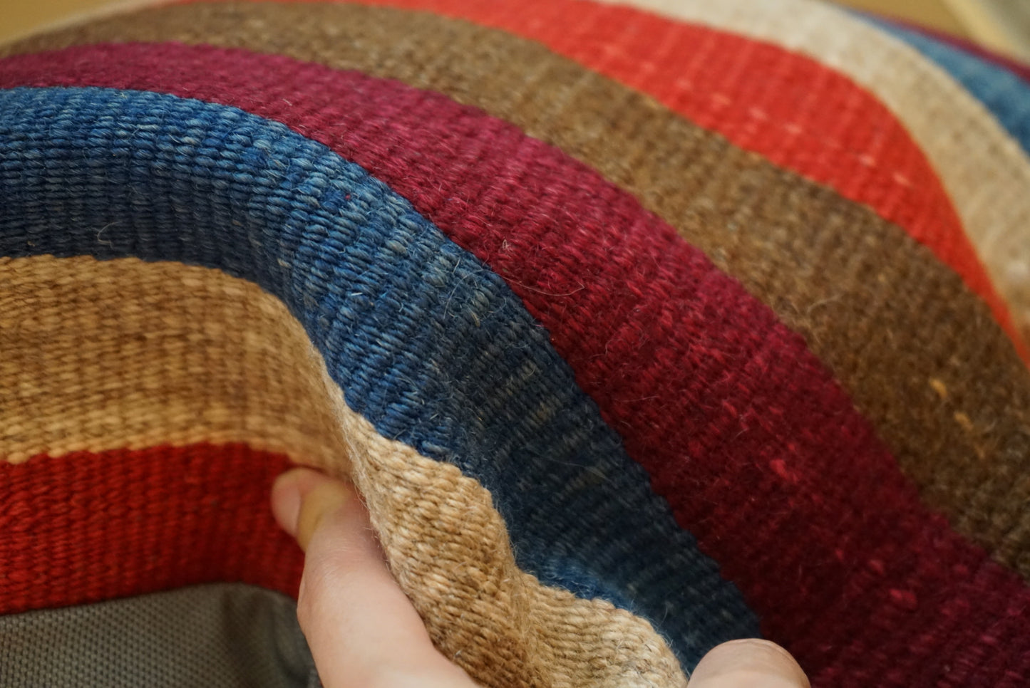 Türkiye Old Kilim Cushion Cover Mix Color Stripe Design 44 × 45 cm No.TR25566 / 送料無料・羊毛手織りキリム