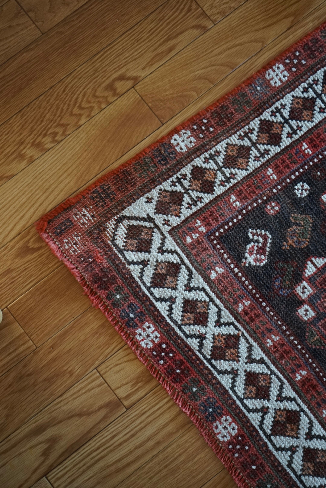 店頭販売 Türkiye Old Persia Design Red , Black 1960年代 263 × 145 cm No.TR25515 / 国内送料無料・羊毛手織り絨毯