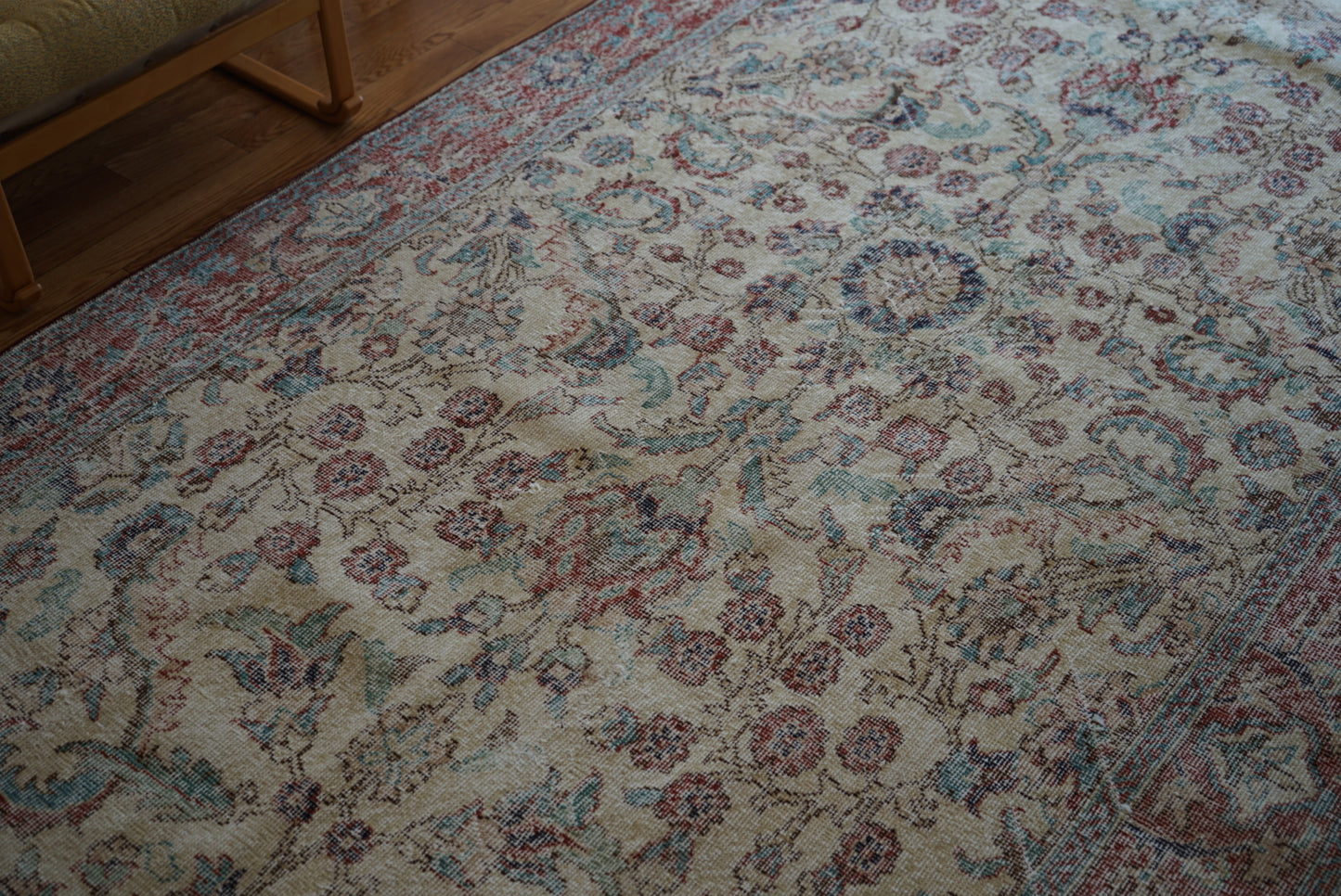 Türkiye Old Isparta Beige Cerulean Blue Floral 1970年代  303 × 160.5 cm No.TR25391