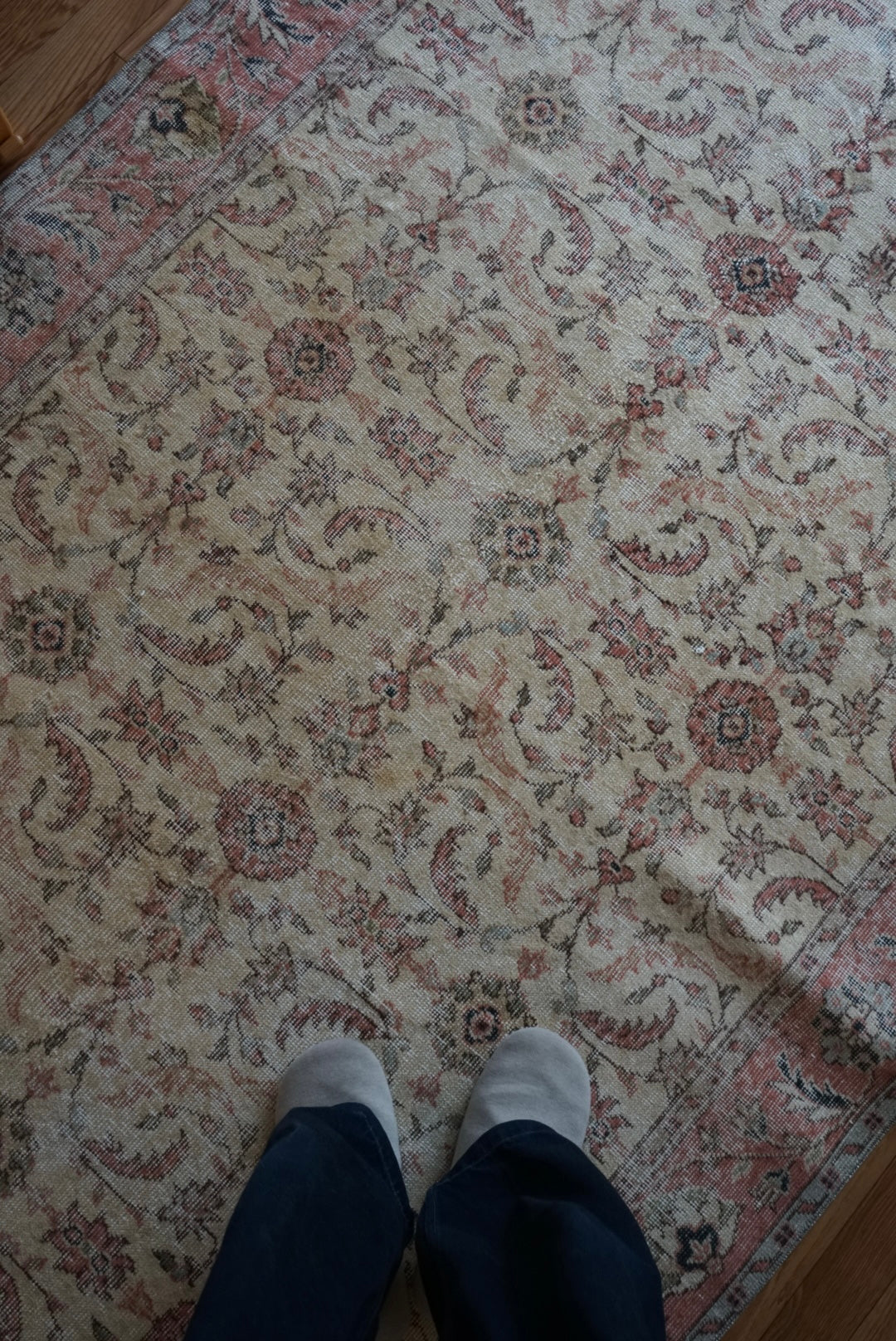 Türkiye Old Isparta Floral Pink , Beige 1970年代 250 × 154 cm No.TR25496 / 国内送料無料