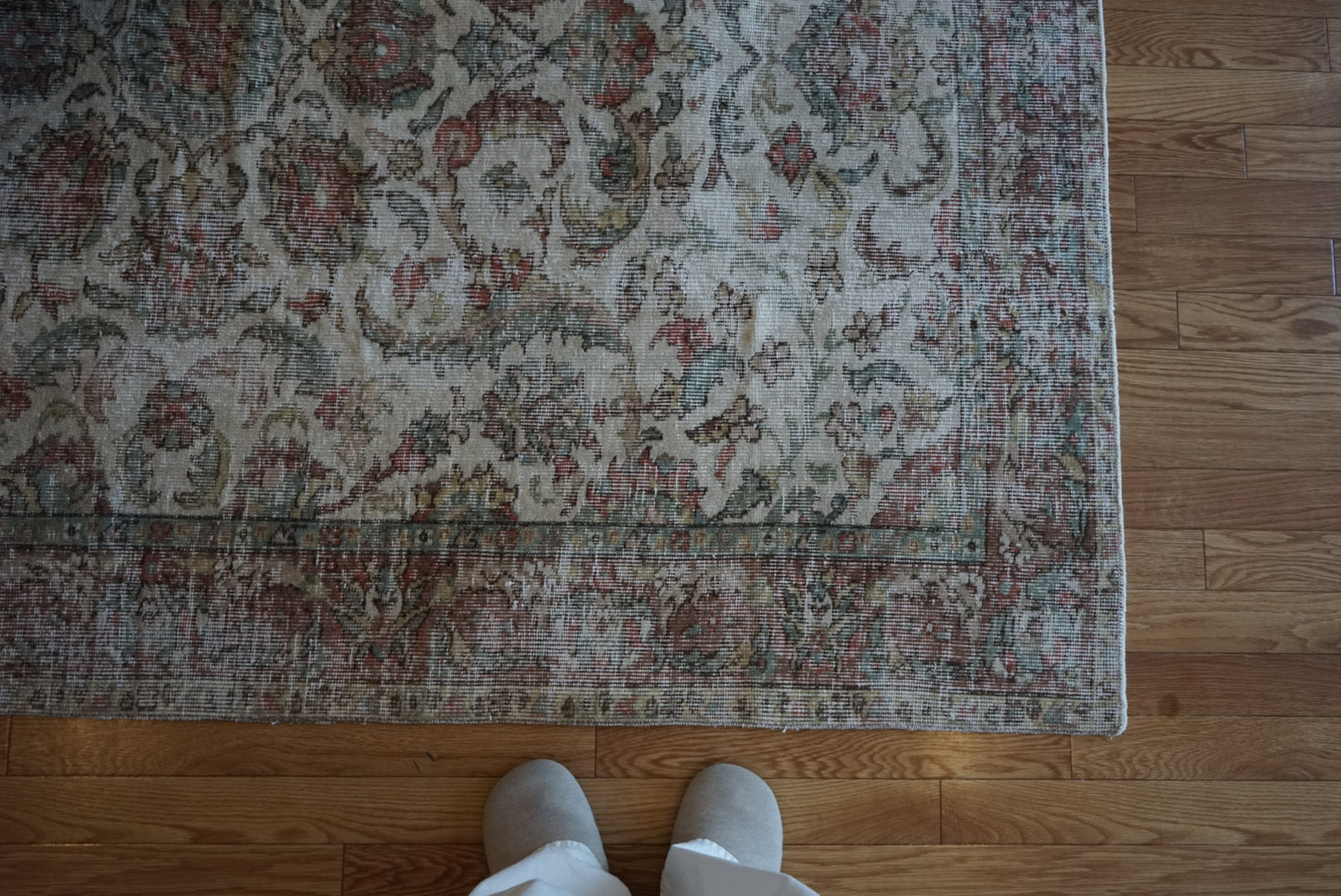 Türkiye Old Isparta Medallion Beige , Green , Rose Red 1960年代 231 × 165 cm No.TR25477 / 国内送料無料