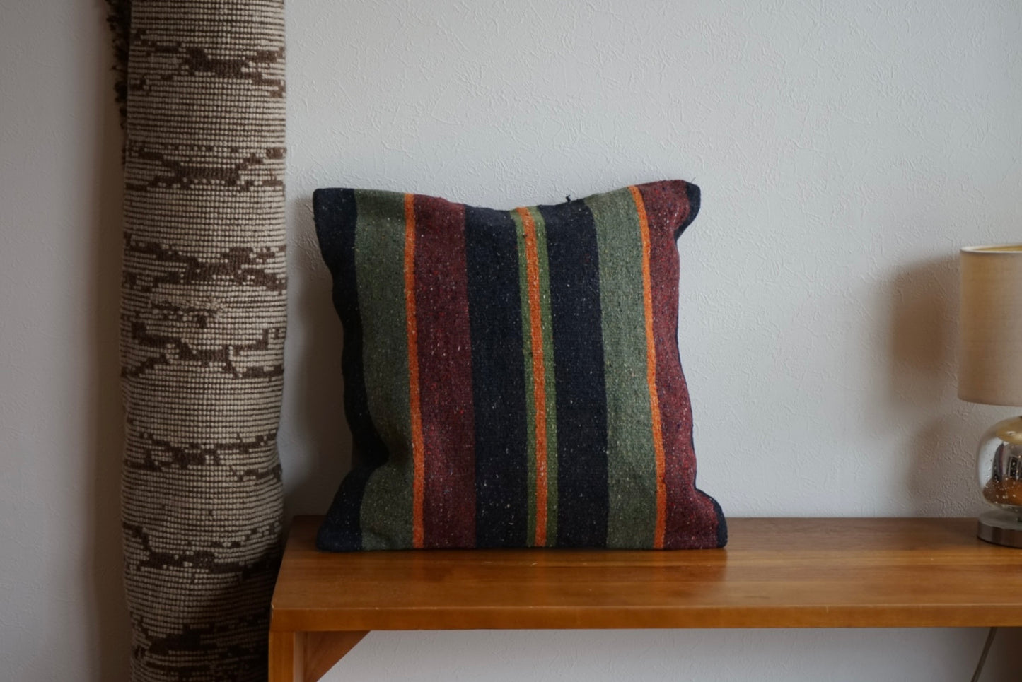 Türkiye Old Kilim Cushion Cover Mix Stripe Dark Color 50 × 50 cm No.TR25523 / 国内送料無料・羊毛手織りキリム