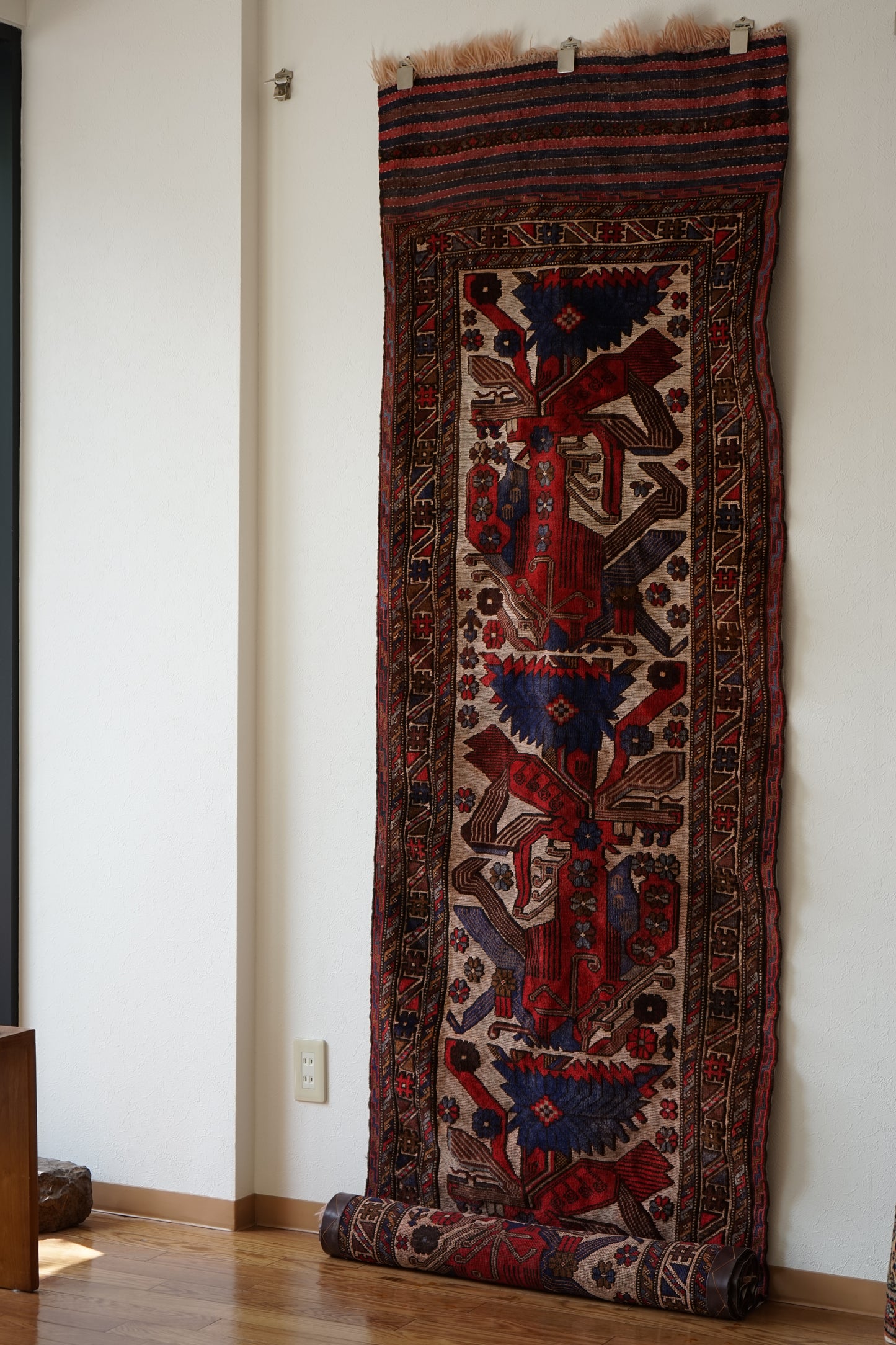 店頭販売 IRAN ANTIQUE QASHQAI SHIRAZ PHOENIX RUNNER 1860年代 320×80cm
