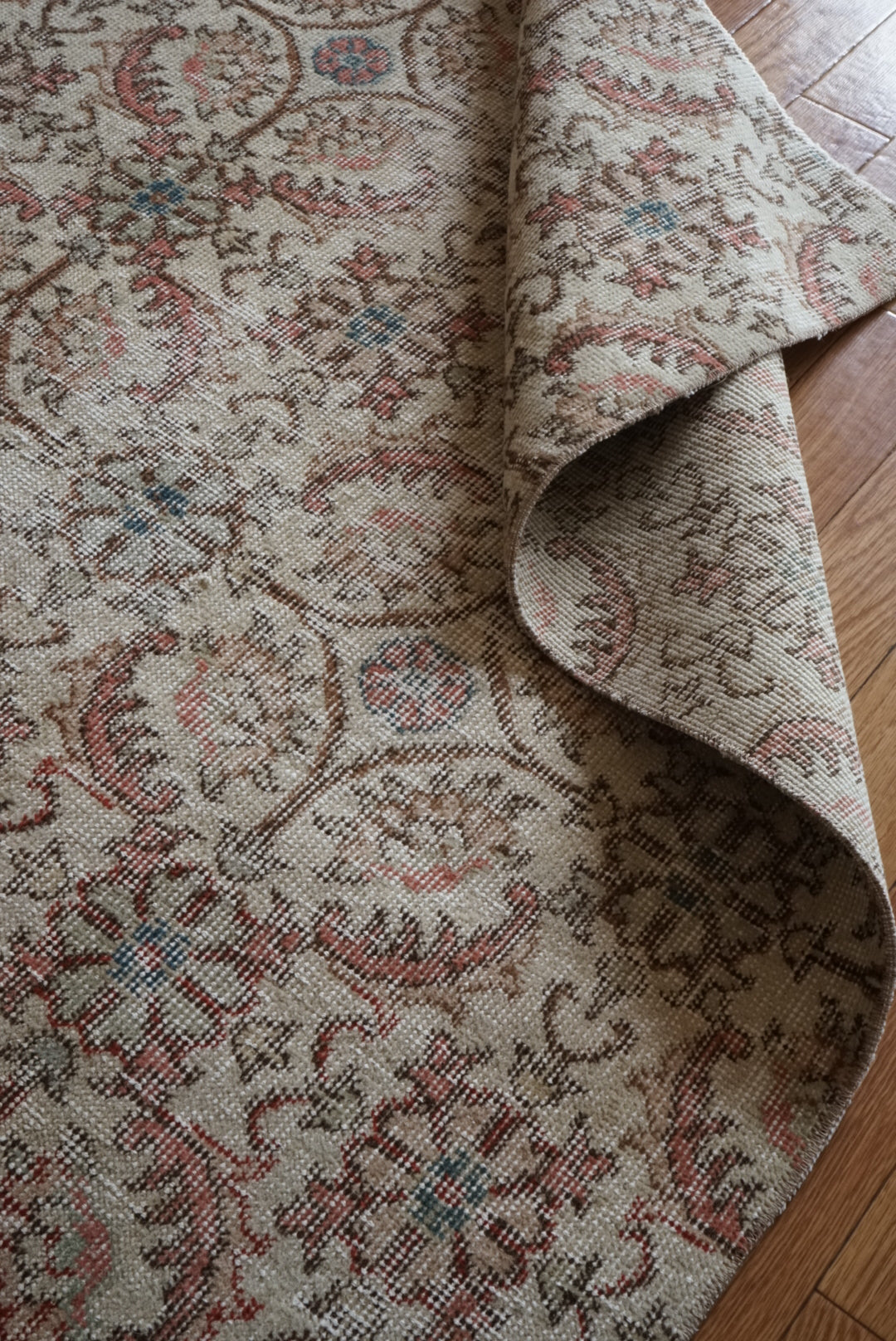 Türkiye Old Isparta Beige , Rose Pink , Botanical 1970年代 194 × 97 cm No.TR25452 / 国内送料無料