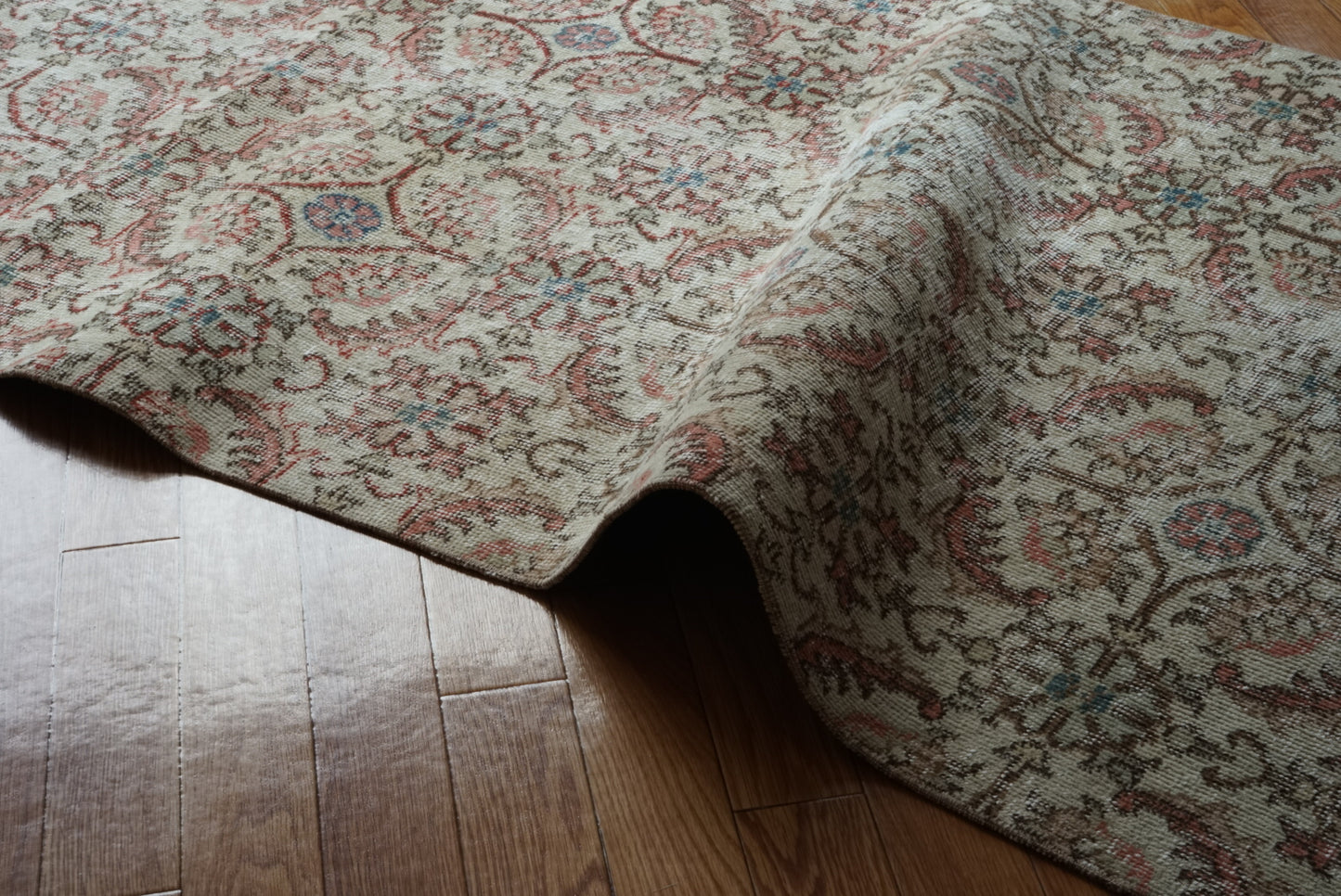 Türkiye Old Isparta Beige , Rose Pink , Botanical 1970年代 194 × 97 cm No.TR25452 / 国内送料無料