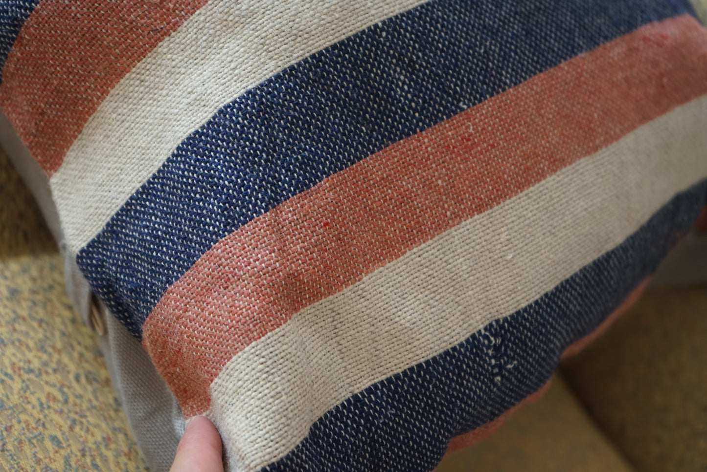 Türkiye Old Kilim Cushion Cover Navy , ScarletRed , White Stripe 40 × 40 cm No.TR25362