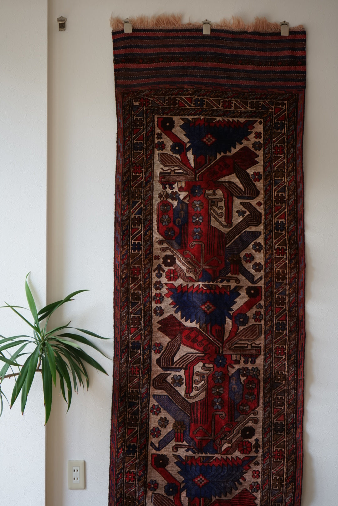 店頭販売 IRAN ANTIQUE QASHQAI SHIRAZ PHOENIX RUNNER 1860年代 320×80cm