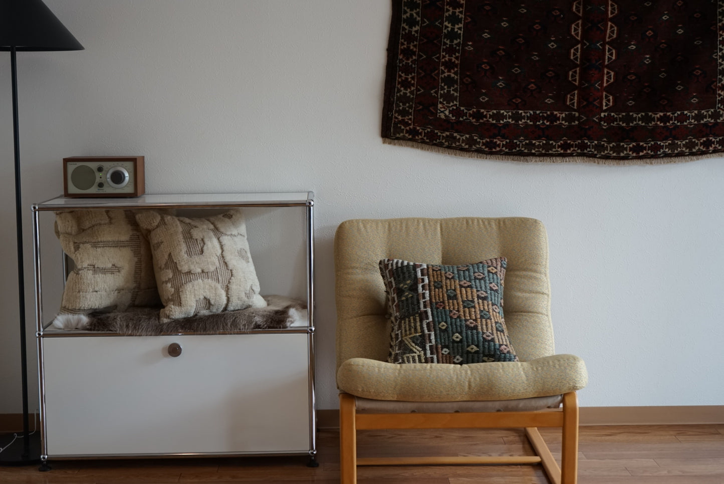 Türkiye Old Kilim Cushion Cover Bronz , Green , White Mix Color Tribal Design 38 × 38 cm No.TR25527 / 国内送料無料・羊毛手織りキリム