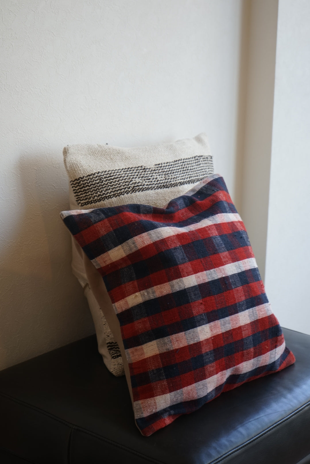 Türkiye Old Kilim Cushion Cover Checker Navy , Red , White 46 × 45 cm No.TR25395