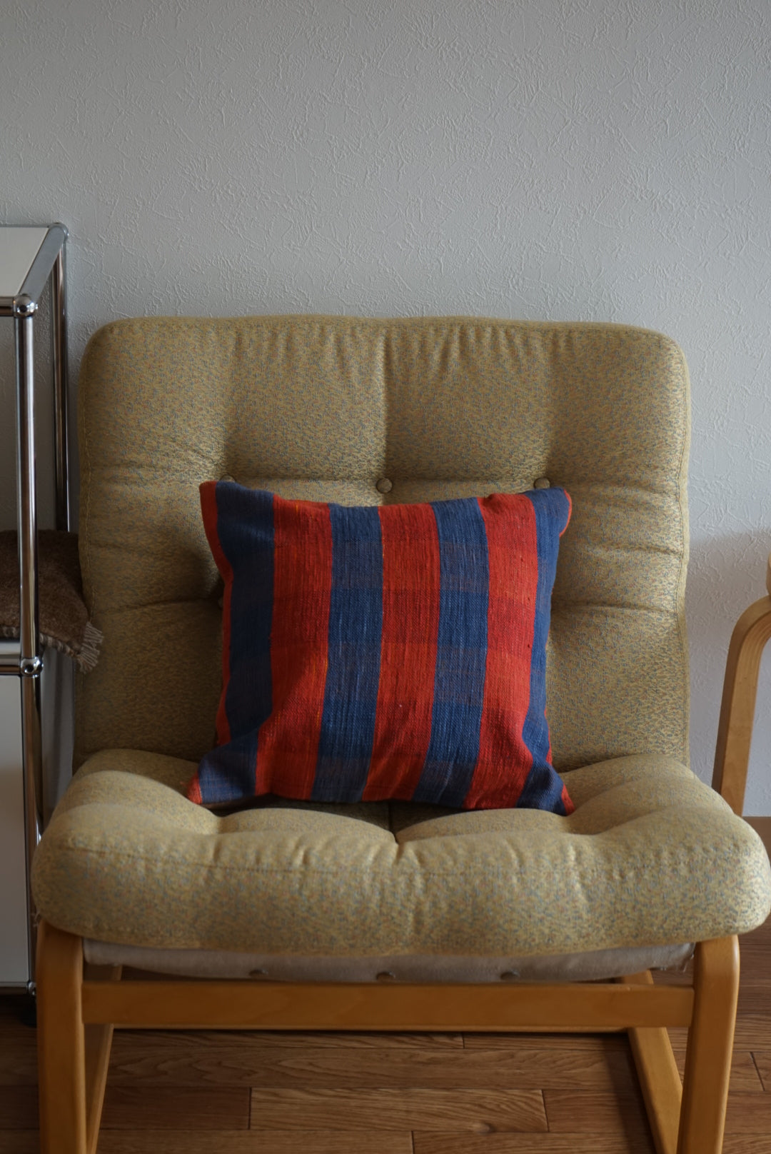 Türkiye Old Kilim Cushion Cover Red , Blue CheckerStripe 40 × 40 cm No.TR25363