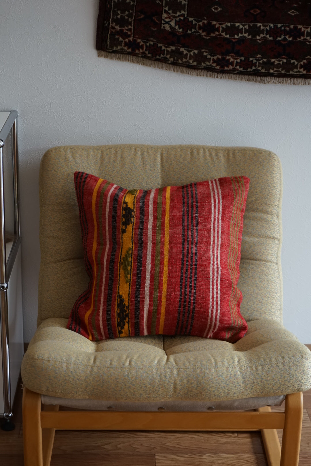 Türkiye Old Kilim Cushion Cover Mix Color Stripe Tribal Design 45 × 45 cm No.TR25529 / 国内送料無料・羊毛手織りキリム