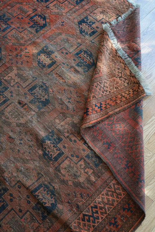 店頭販売 Afghanistan Old Turkmen Slaiman Brick Red 1900年代 301 × 202 cm  No.AF2540 / 国内送料無料・羊毛手織り絨毯