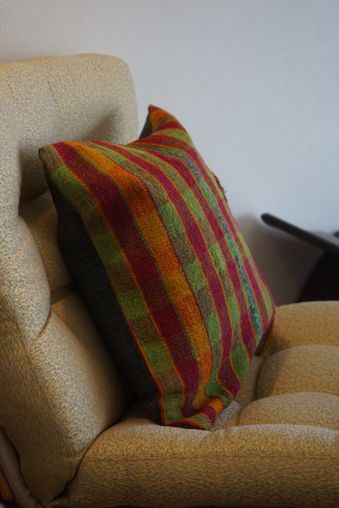 Türkiye Old Kilim Cushion Cover Checker Green , Yellow , Red 46 × 45 cm No.TR25396