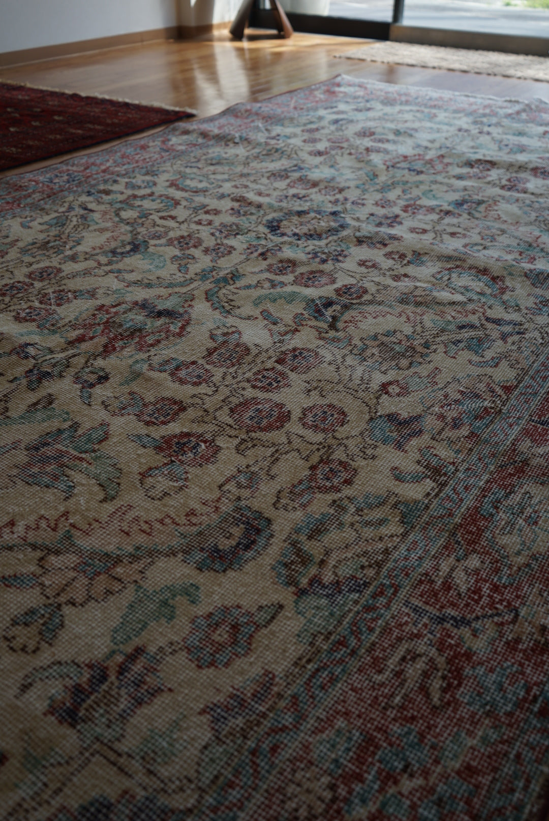 Türkiye Old Isparta Beige Cerulean Blue Floral 1970年代  303 × 160.5 cm No.TR25391