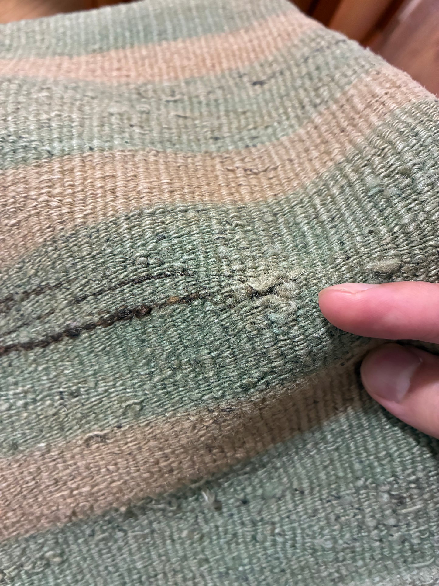 Türkiye Old Kilim Cushion Cover Green , Beige Stripe 40 × 40 cm No.TR25364