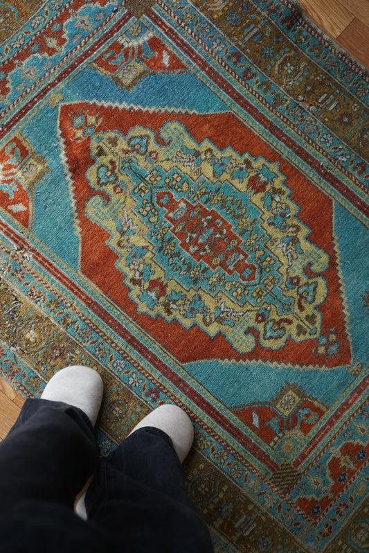 Türkiye Old Oushak Shabby Turquoise Medallion 162 × 109 cm No.TR25333