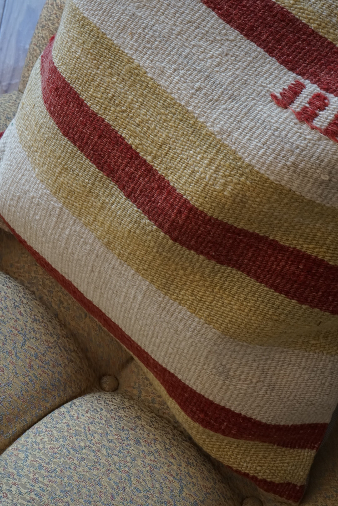 Türkiye Old Kilim Cushion Cover Mix Stripe Red , Mastard , Beige 45 × 44 cm No.TR25461