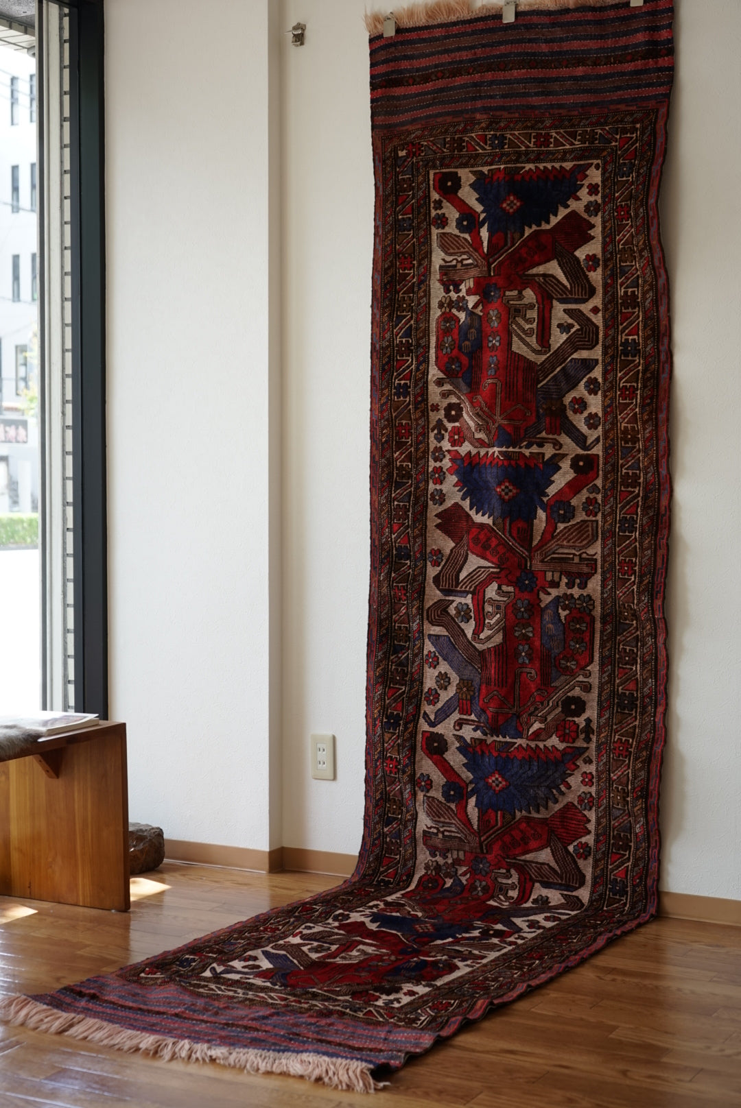 店頭販売 IRAN ANTIQUE QASHQAI SHIRAZ PHOENIX RUNNER 1860年代 320×80cm