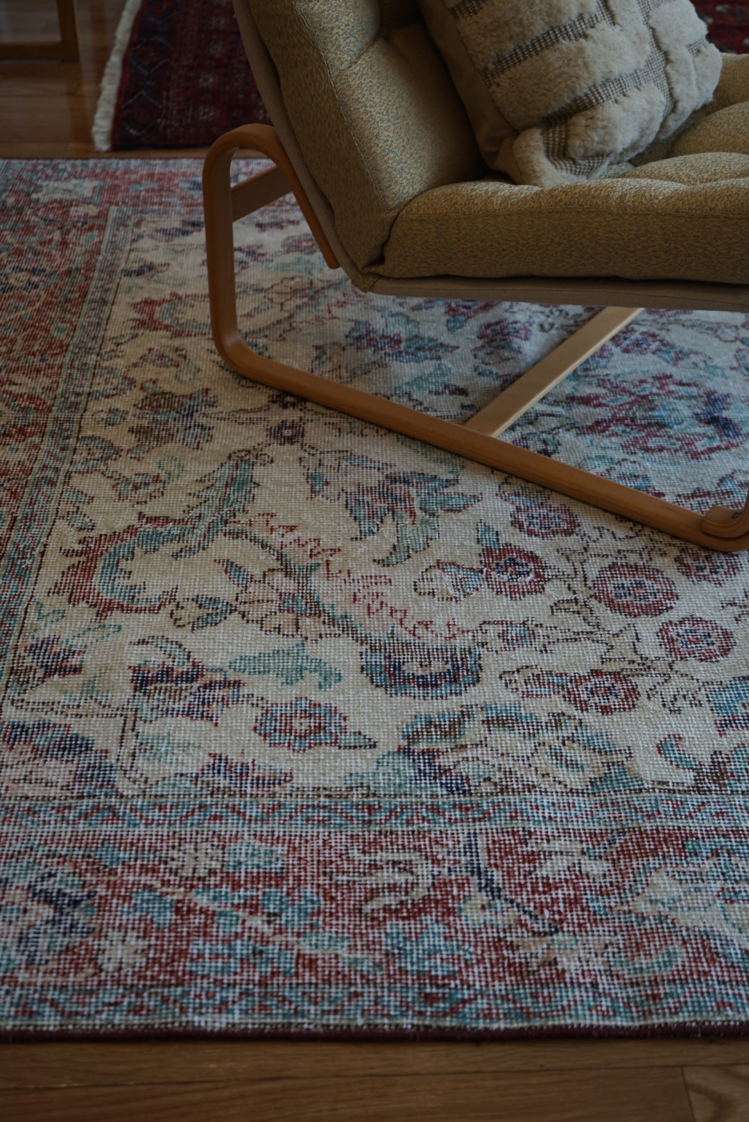 Türkiye Old Isparta Beige Cerulean Blue Floral 1970年代  303 × 160.5 cm No.TR25391