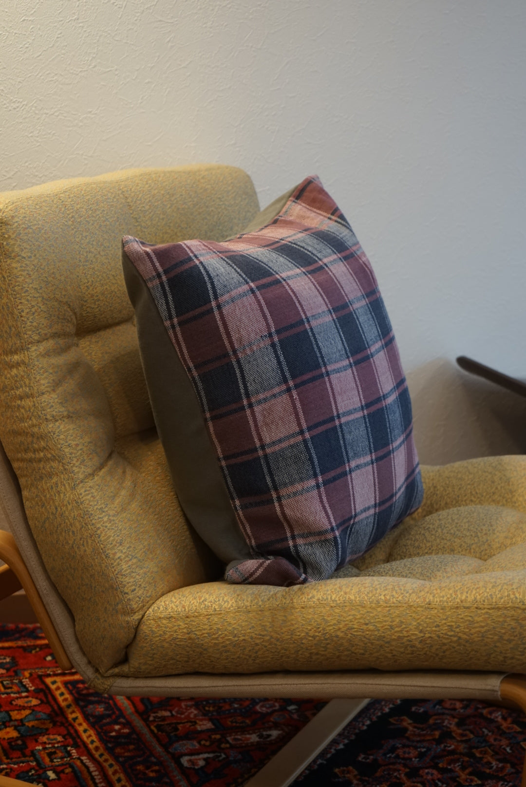 Türkiye Old Kilim Cushion Cover Checker Purple , White , Navy 51 × 50 cm No.TR25397