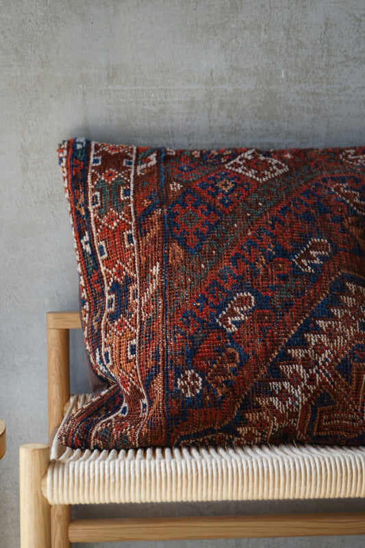 ORIGINAL IRAN KHAMSEH ANTIQUE CUSHION COVER 1820年代 40 × 40 cm