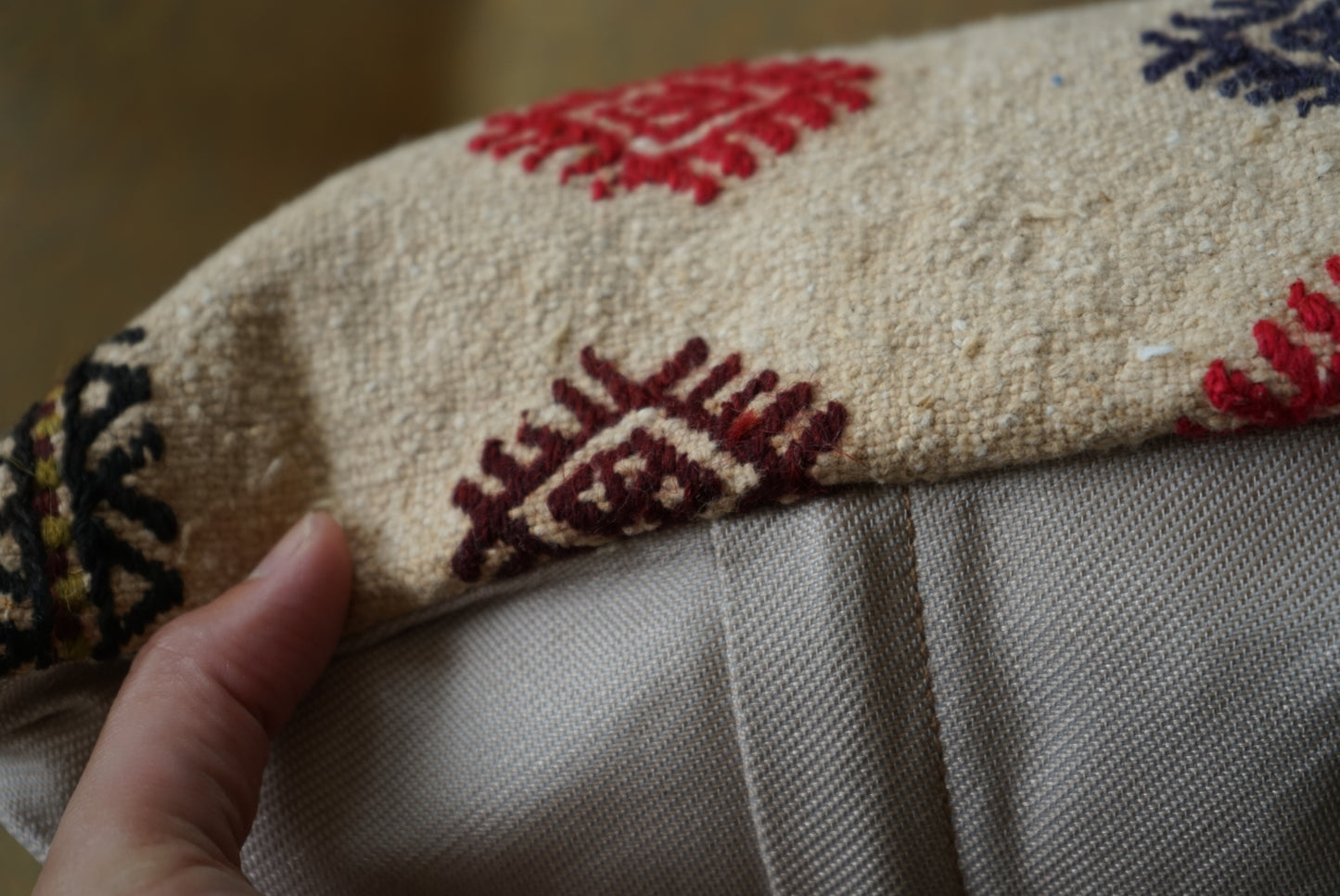 Türkiye Old Kilim Cushion Cover Beige Colorful 40 × 40 cm No.TR25443
