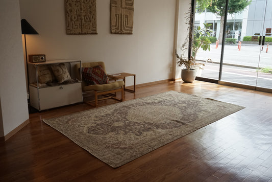 Türkiye Old Isparta Medallion Beige , Glay 1960年代 284 × 162 cm No.TR25493 / 国内送料無料・羊毛手織り絨毯
