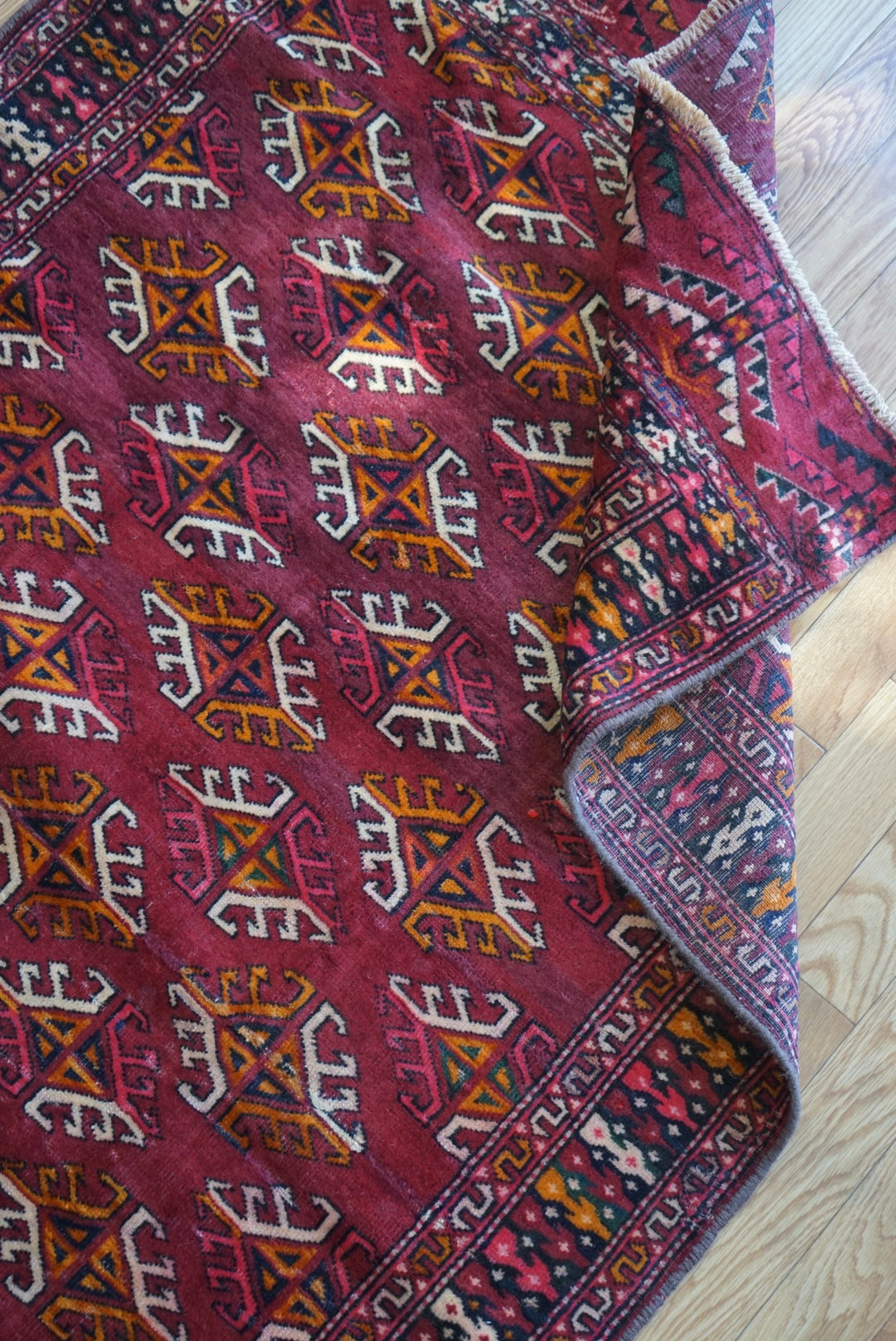 Afghanistan Old Turkmen Yamut Wine Red 1960年代 195 × 112 cm  No.AF2539 / 国内送料無料・羊毛手織り絨毯