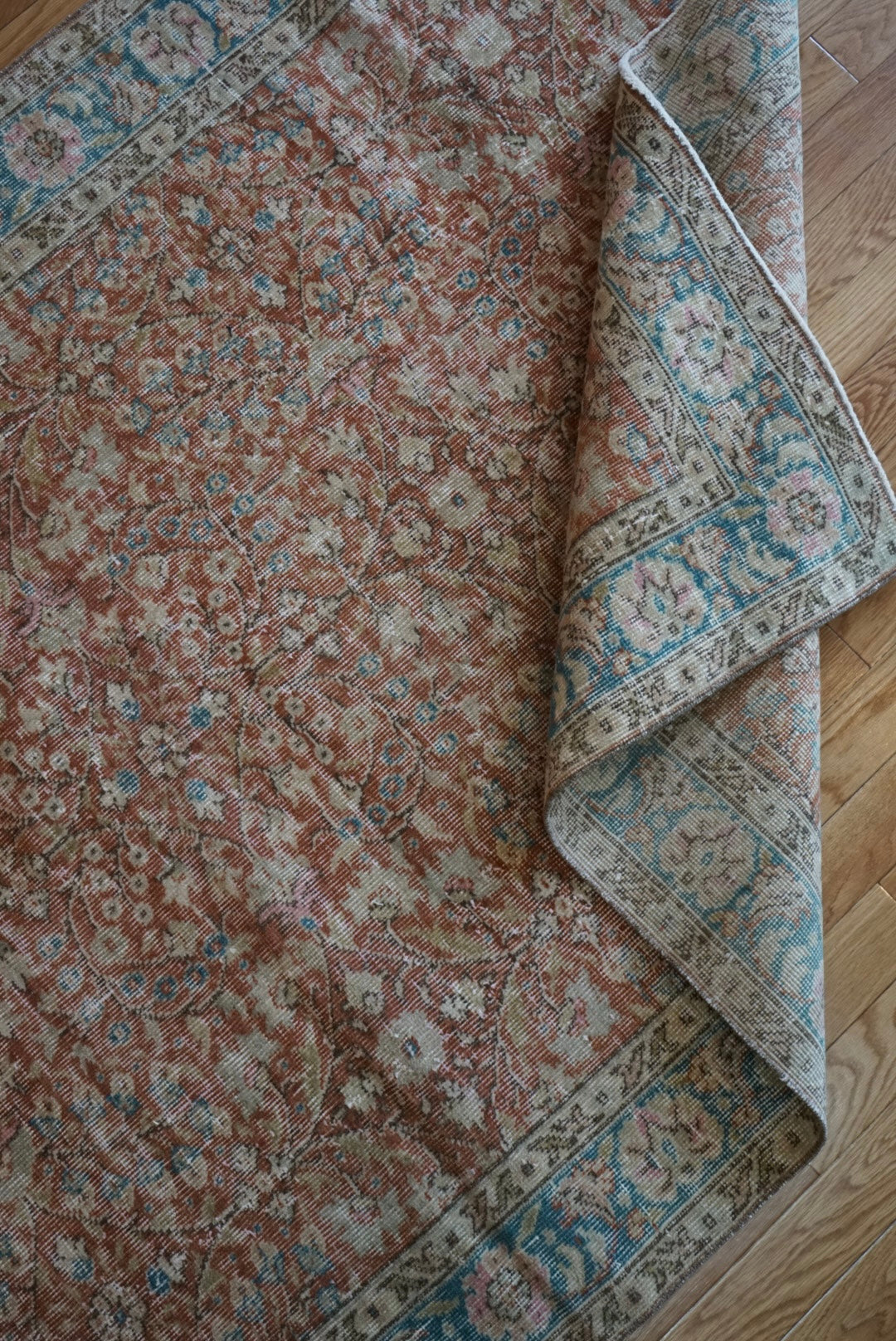 Türkiye Old Isparta Red , Turquoise Blue Floral 1970年代 242 × 137.5 cm No.TR25439