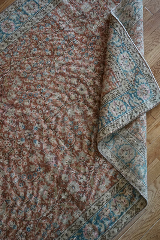 Türkiye Old Isparta Red , Turquoise Blue Floral 1970年代 242 × 137.5 cm No.TR25439