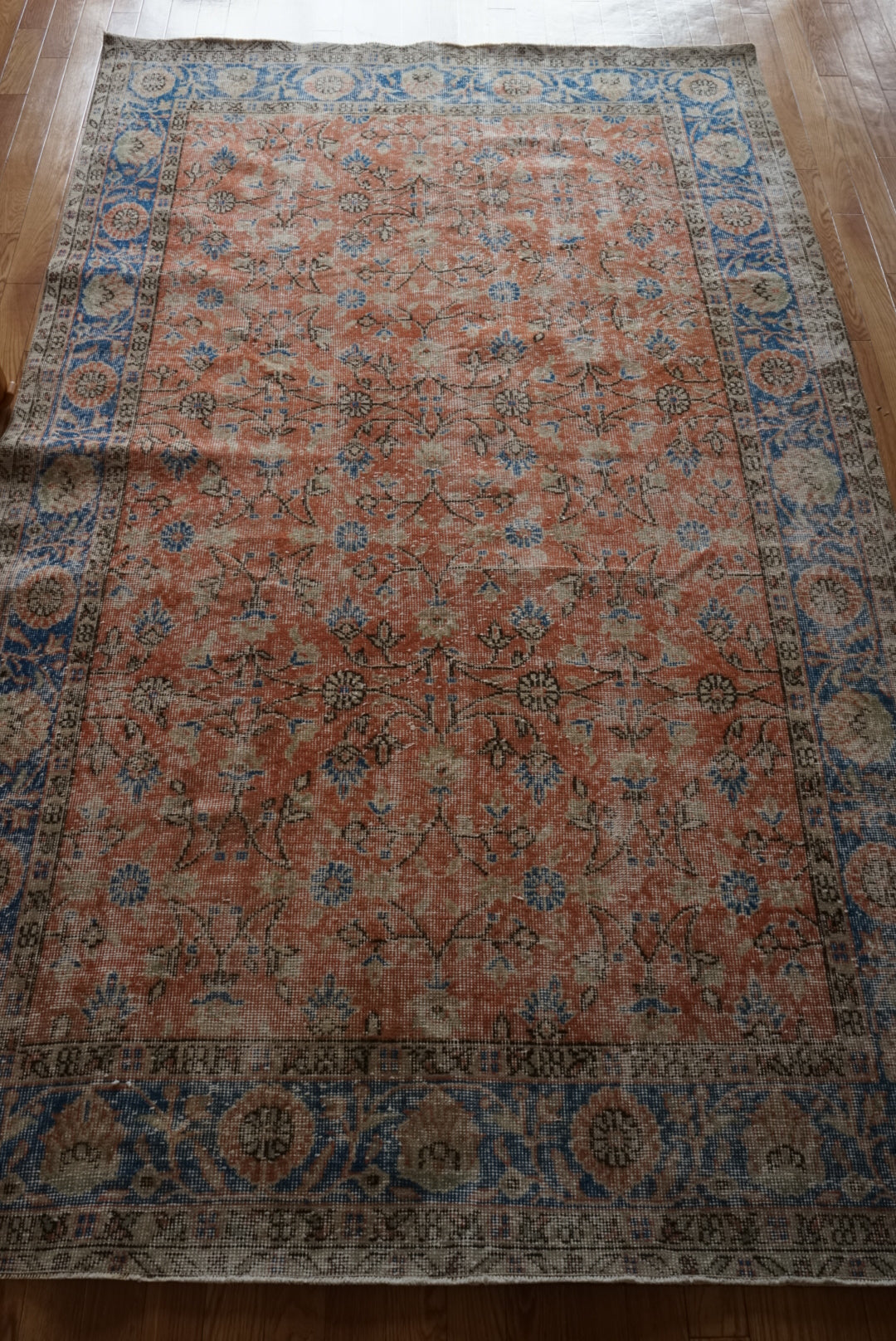 Türkiye Old Isparta Scarlet , Blue 1970年代 271.5 × 164 cm No.TR25507 / 国内送料無料・羊毛手織り絨毯