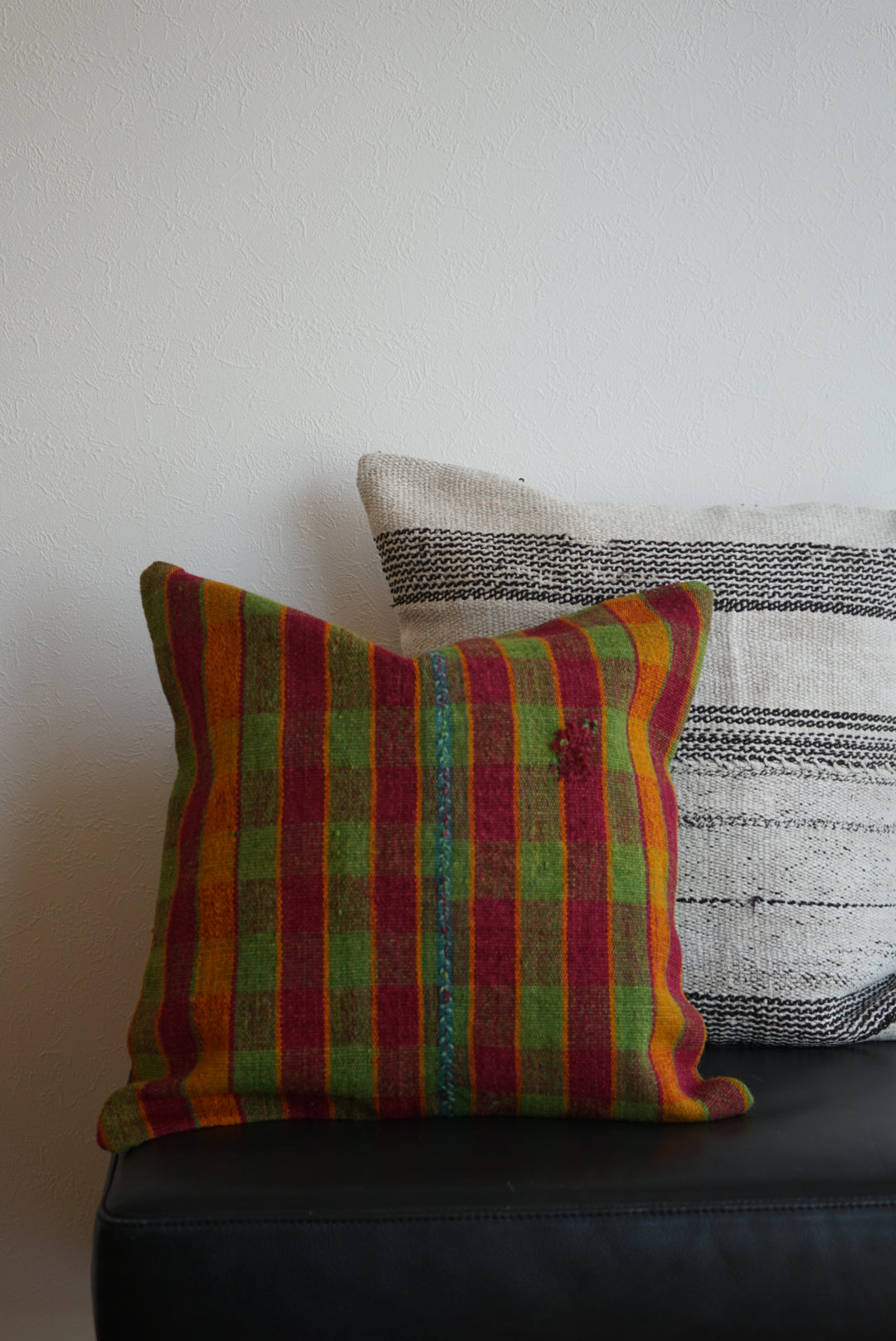 Türkiye Old Kilim Cushion Cover Checker Green , Yellow , Red 46 × 45 cm No.TR25396