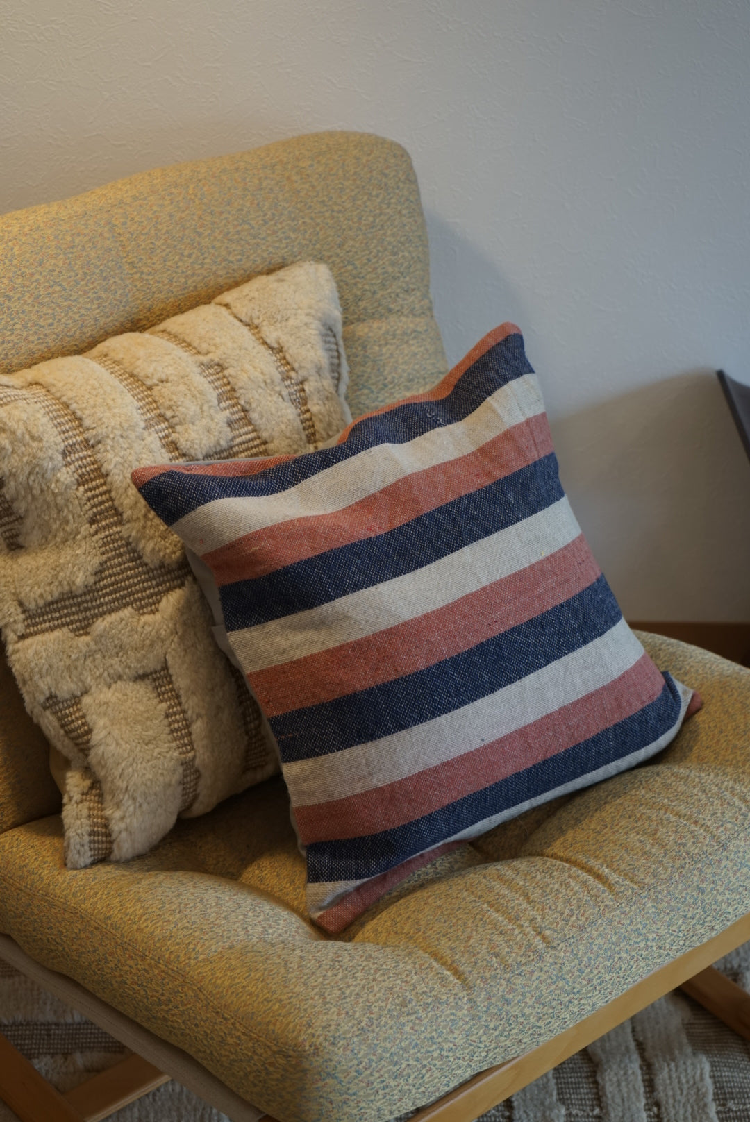 Türkiye Old Kilim Cushion Cover Navy , ScarletRed , White Stripe 40 × 40 cm No.TR25362
