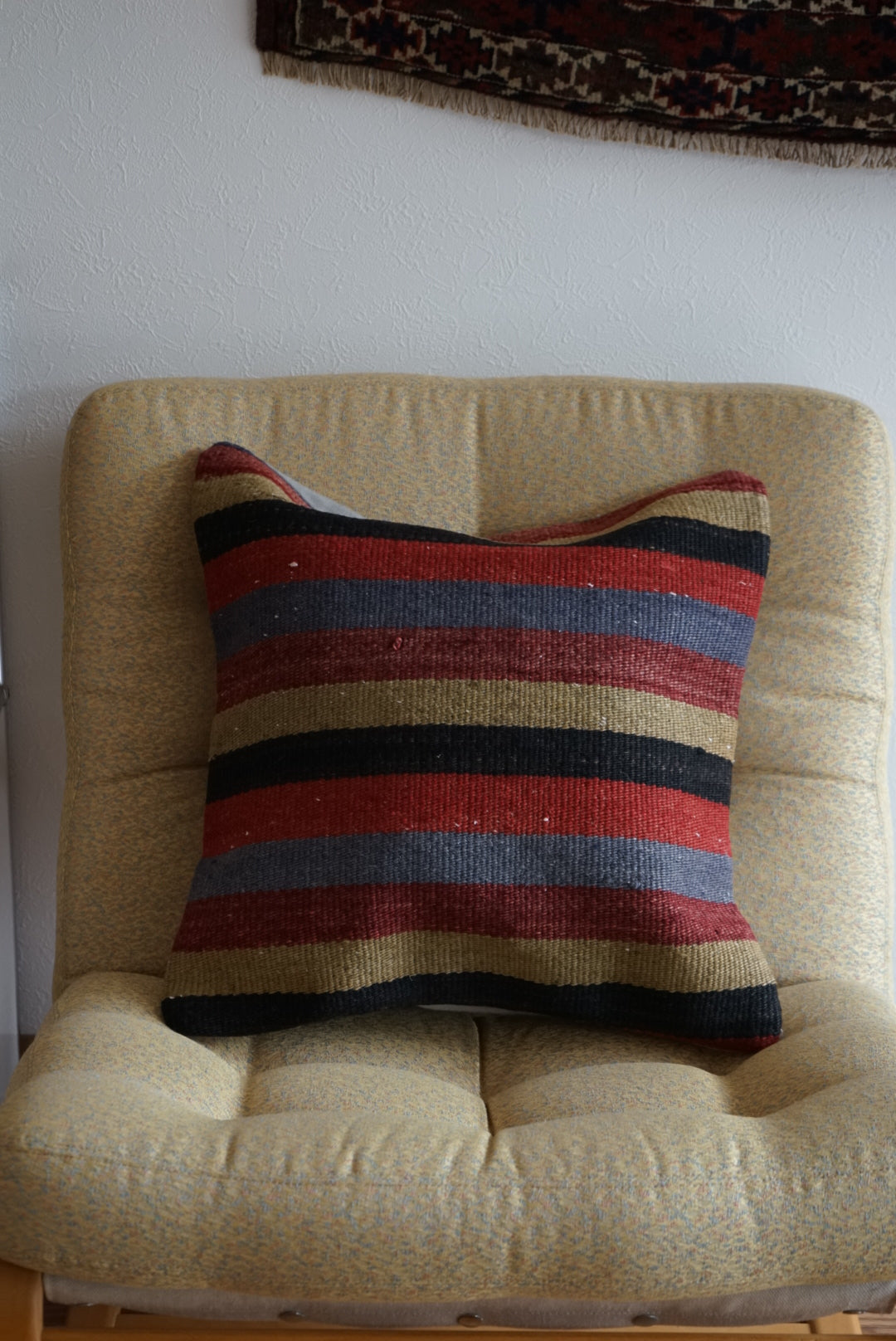 Türkiye Old Kilim Cushion Cover Mix Color Stripe Design 50 × 50 cm No.TR25528 / 国内送料無料・羊毛手織りキリム
