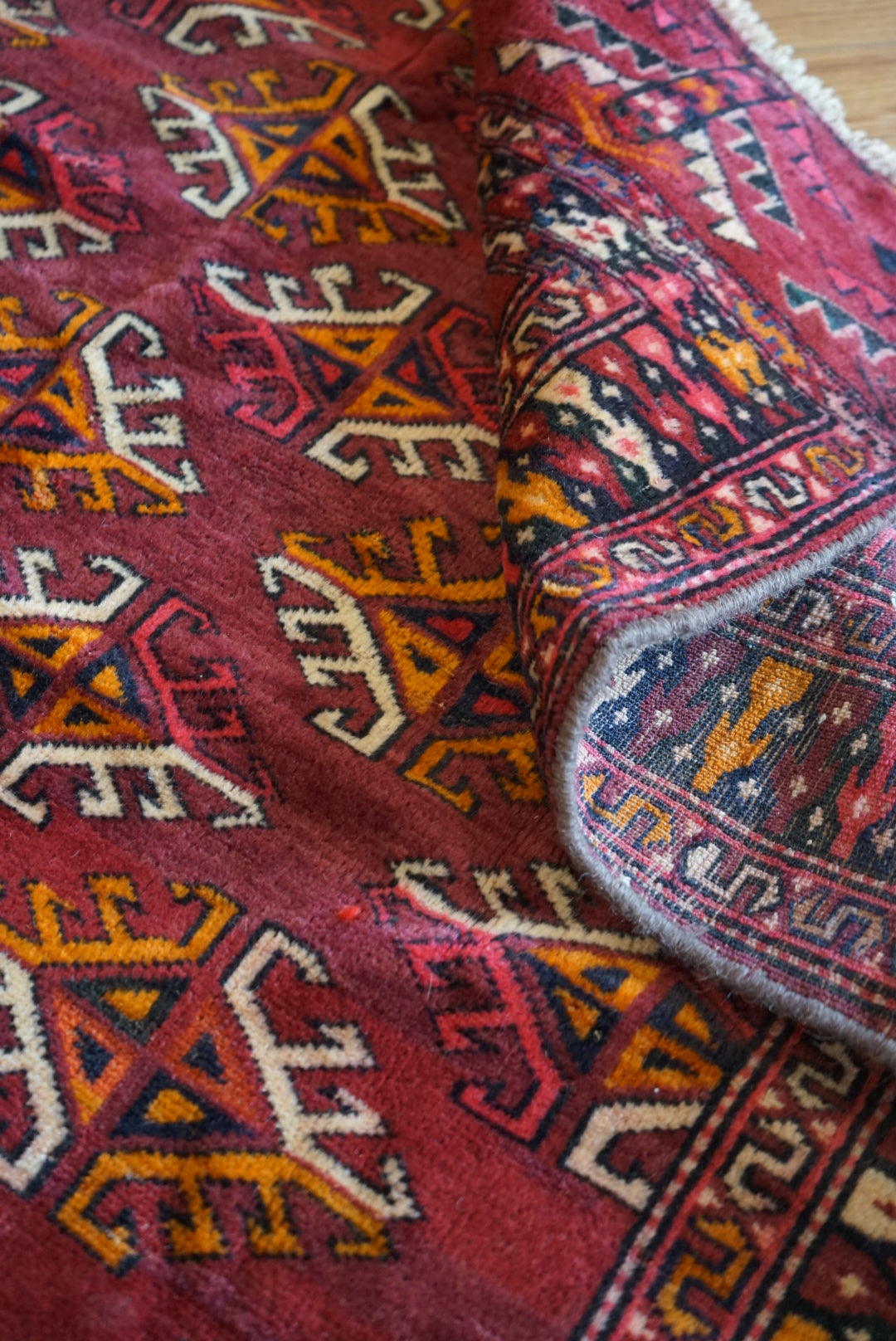 Afghanistan Old Turkmen Yamut Wine Red 1960年代 195 × 112 cm  No.AF2539 / 国内送料無料・羊毛手織り絨毯