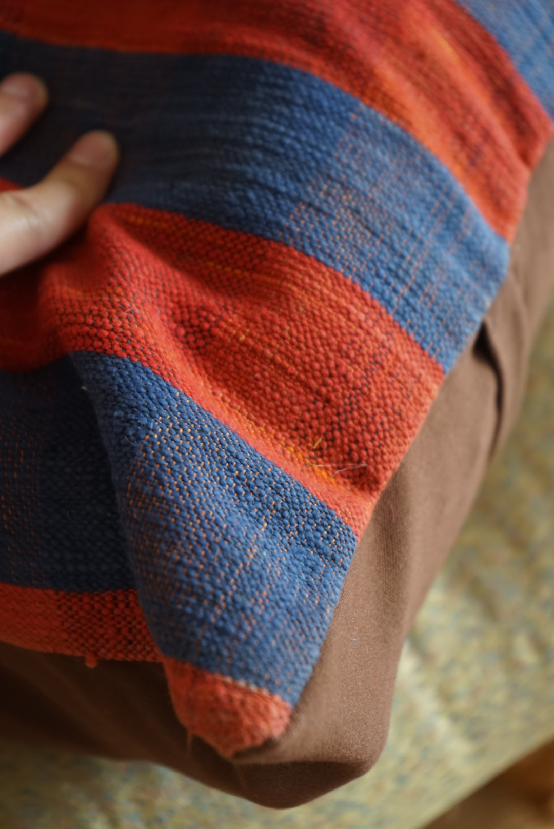 Türkiye Old Kilim Cushion Cover Red , Blue CheckerStripe 40 × 40 cm No.TR25363