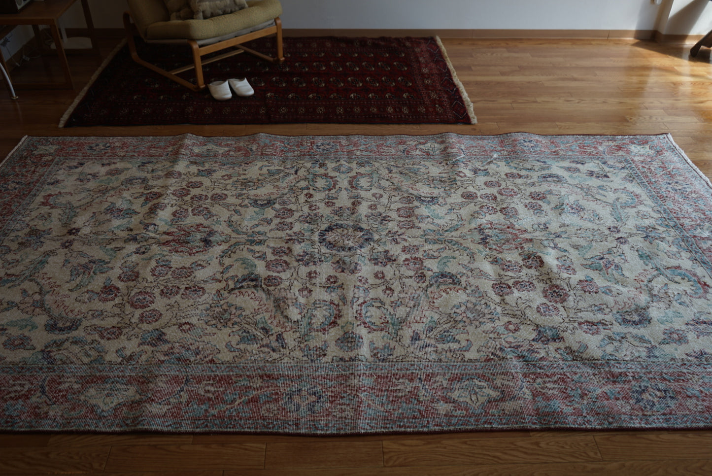 Türkiye Old Isparta Beige Cerulean Blue Floral 1970年代  303 × 160.5 cm No.TR25391