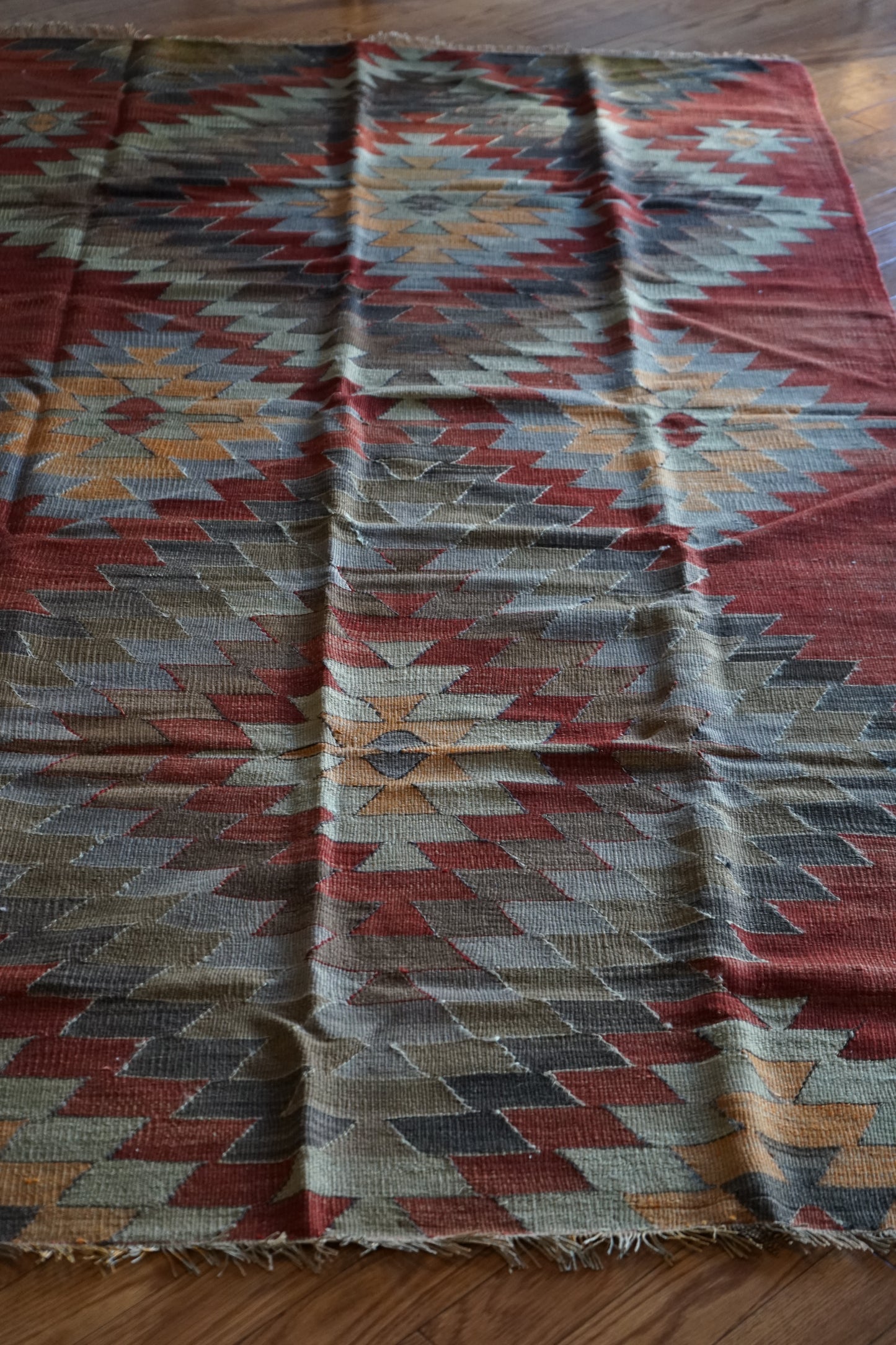 Türkiye Old Kilim Kars Earth Red Tribal Design 1970年代 251 × 137 cm No.TR25547 / 国内送料無料・羊毛手織りキリム