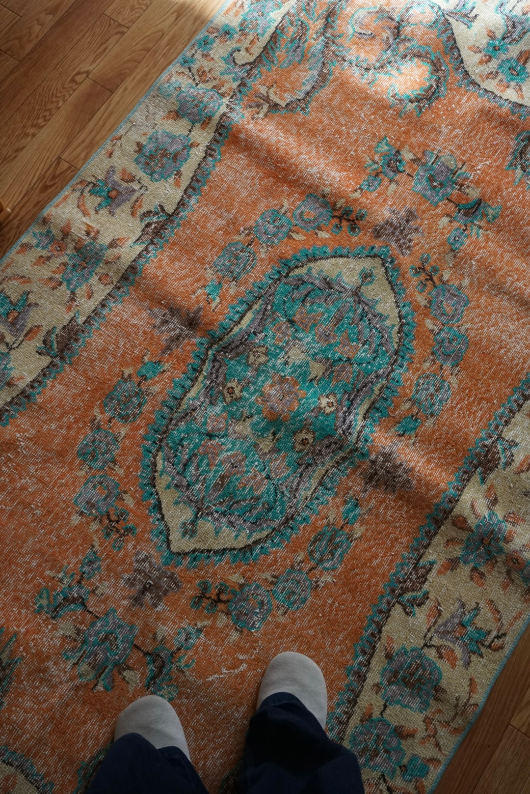 Türkiye Old Isparta Orange , Beige , Blue 1970年代 278 × 130.5 cm No.TR25503 / 国内送料無料