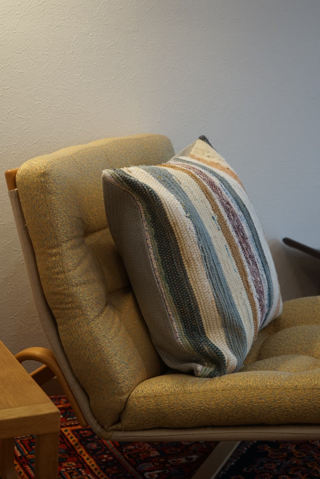 Türkiye Old Kilim Cushion Cover Stripe Mix Color Ivory , Blue 55 × 52 cm No.TR25399