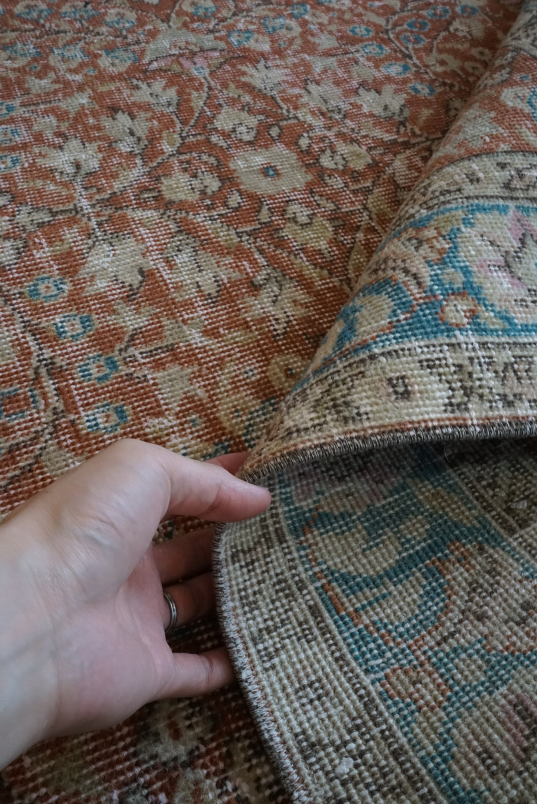 Türkiye Old Isparta Red , Turquoise Blue Floral 1970年代 242 × 137.5 cm No.TR25439