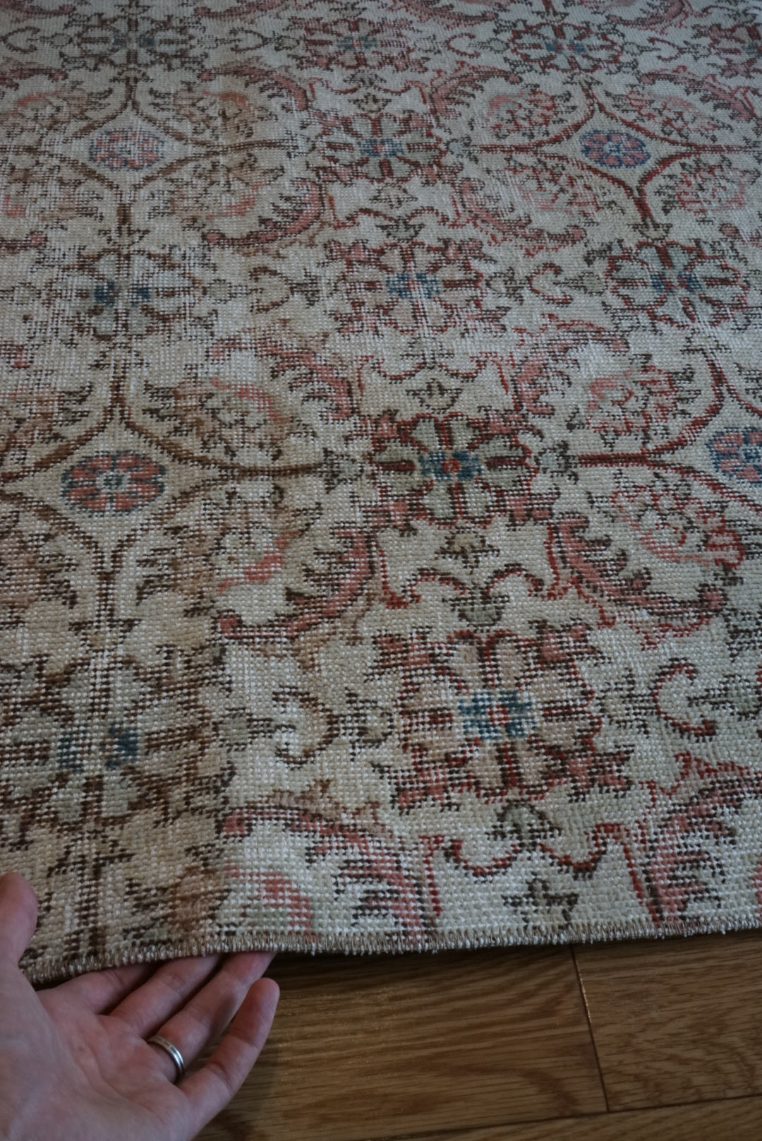 Türkiye Old Isparta Beige , Rose Pink , Botanical 1970年代 194 × 97 cm No.TR25452
