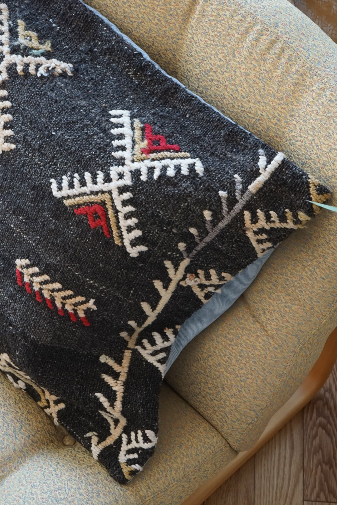 Türkiye Old Kilim Cushion Cover Black , Tribal Design 51 × 50 cm No.TR25463