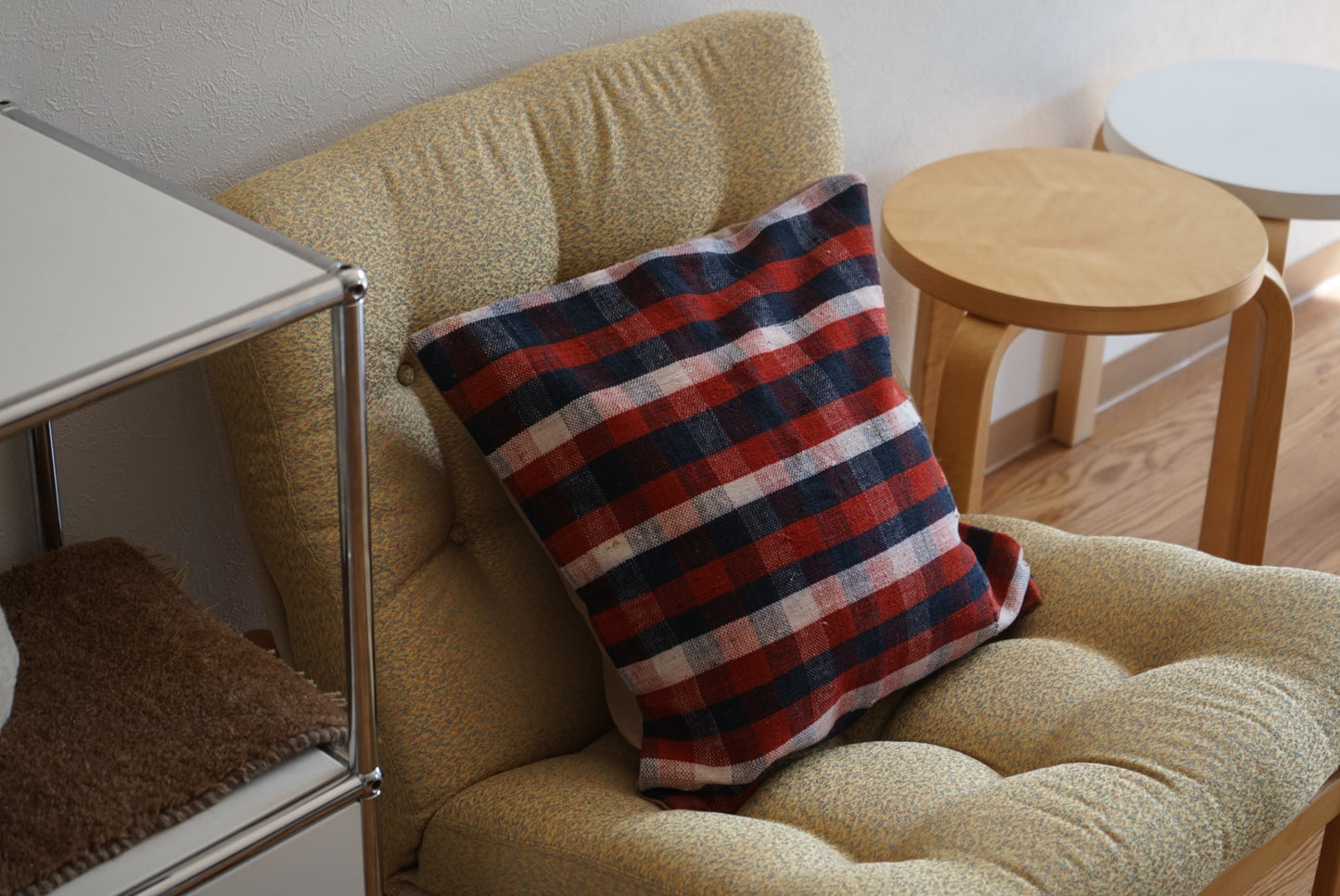 Türkiye Old Kilim Cushion Cover Checker Navy , Red , White 46 × 45 cm No.TR25395