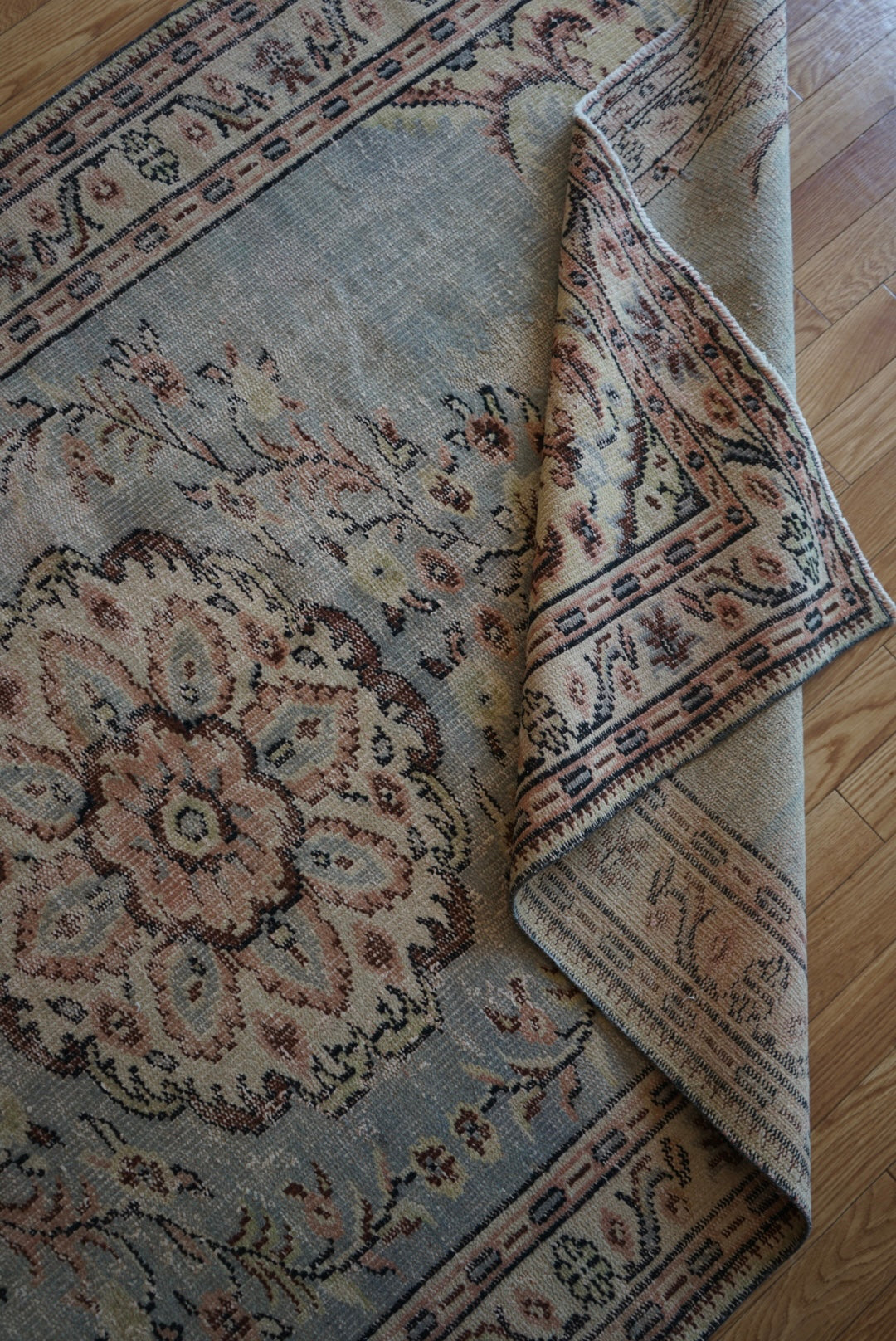 Türkiye Old Isparta Floral Medallion Blue 1970年代 254 × 147 cm No.TR25355
