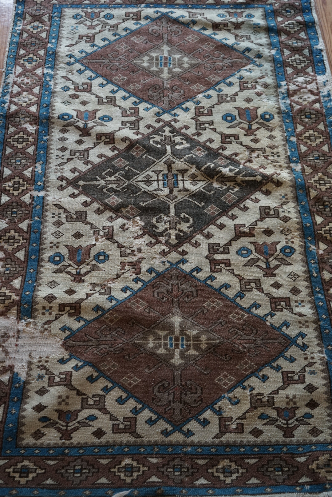 Türkiye Old Oushak Shabby Beige 1960年代 197 × 97 cm No.TR25341