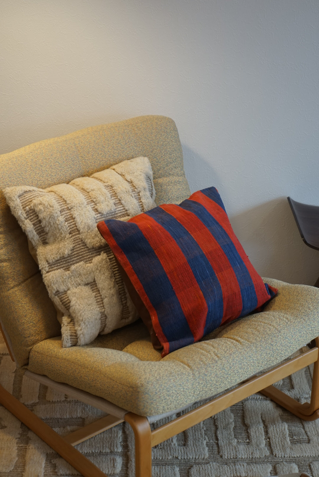 Türkiye Old Kilim Cushion Cover Red , Blue CheckerStripe 40 × 40 cm No.TR25363