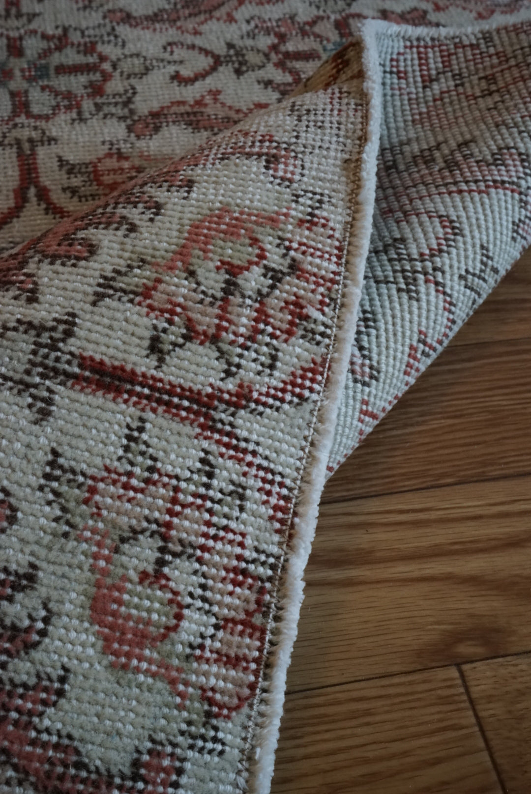 Türkiye Old Isparta Beige , Rose Pink , Botanical 1970年代 194 × 97 cm No.TR25452