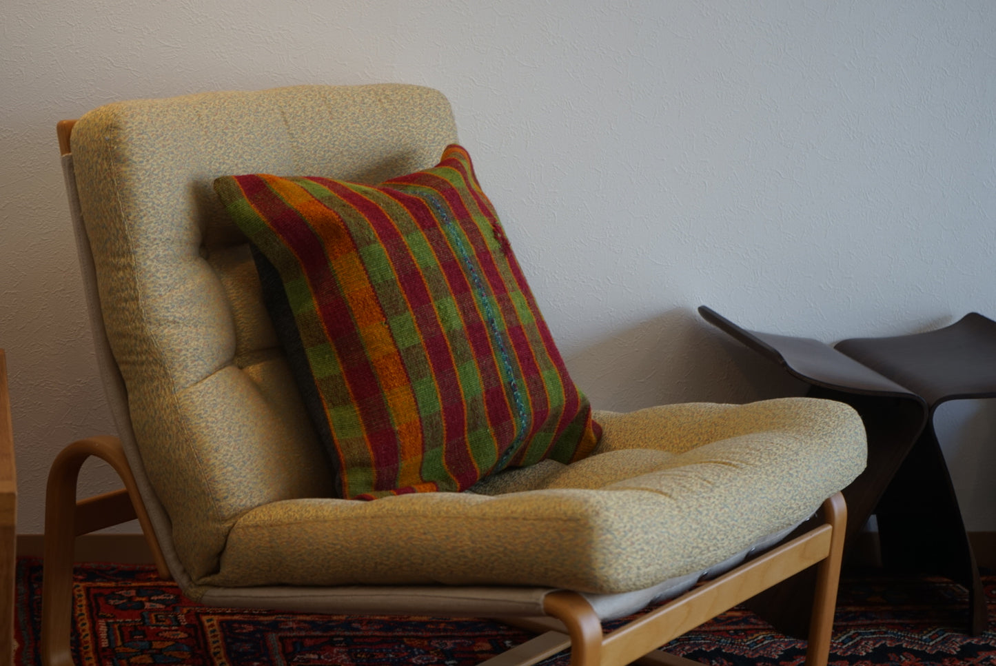 Türkiye Old Kilim Cushion Cover Checker Green , Yellow , Red 46 × 45 cm No.TR25396
