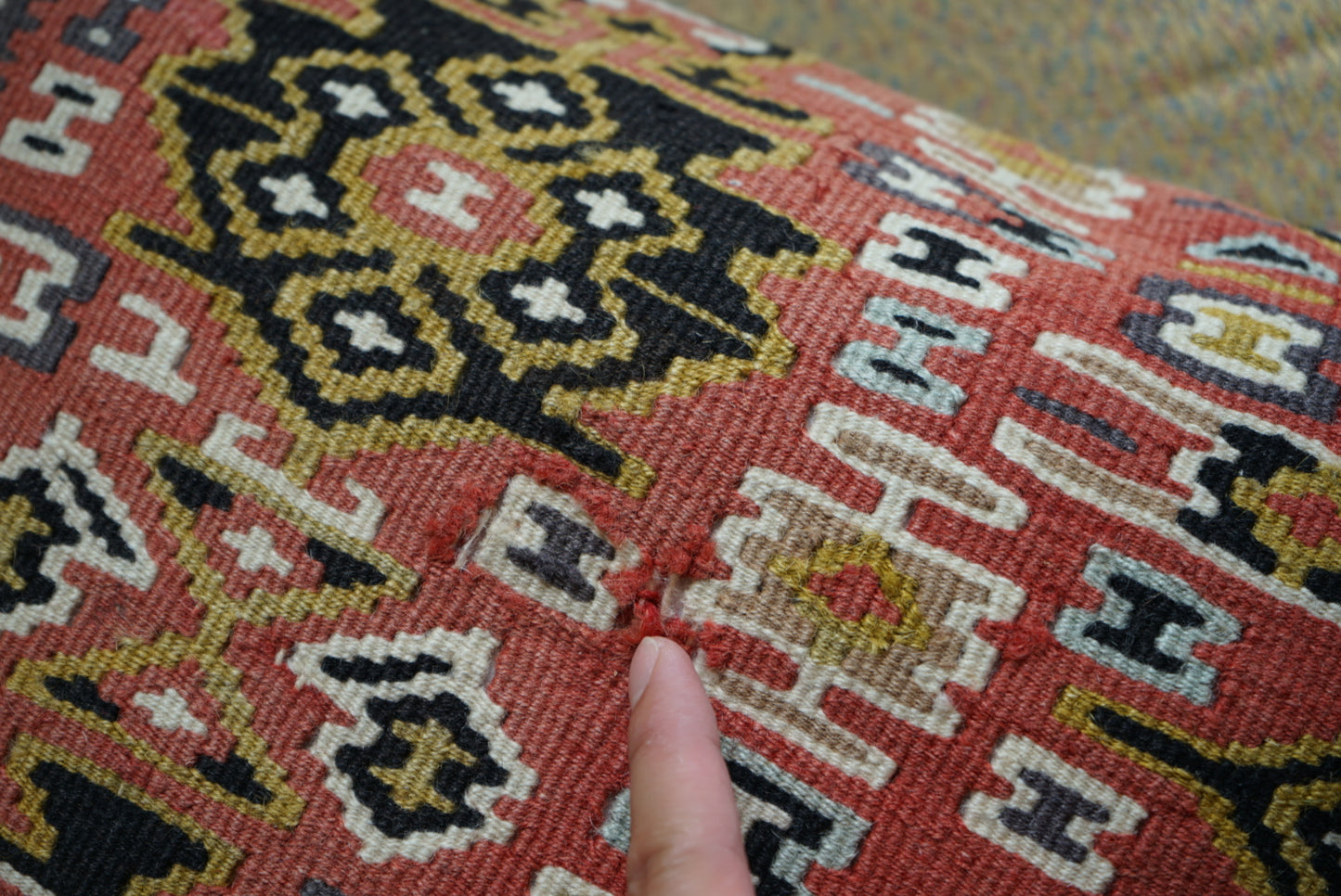 Türkiye Old Kilim Cushion Cover Red Tribal Design 40 × 40 cm No.TR25437